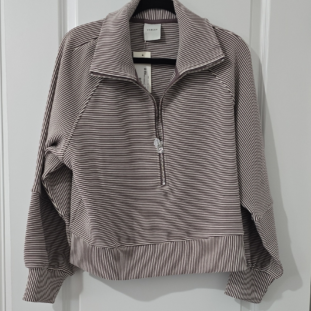 Varley Striped Half-Zip Sweatshirt - Black and White